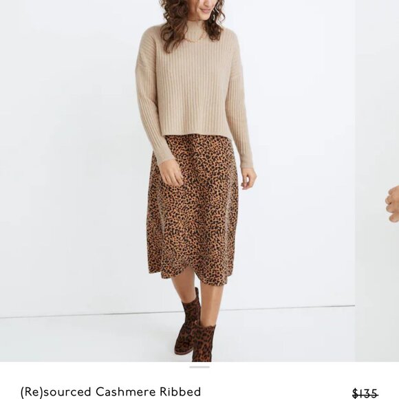 Madewell Recycled Cashmere Ribbed Mockneck Sweater Tan XXS Oversized Cozy - Picture 16 of 16